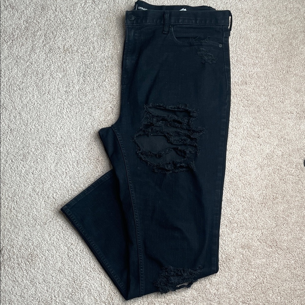 Old Navy Black Distressed Straight Jeans (Size: 40x32)
